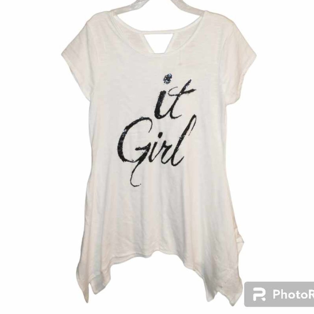 total girl Juniors shirt, Large "it girl" White NEW J-003
